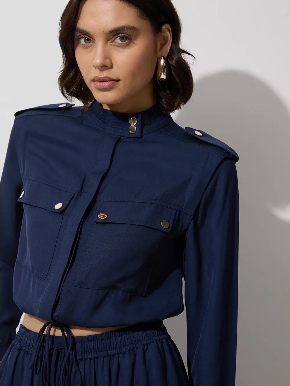 Karen Millen Navy Utility Crop Jacket and straight leg trouser SET